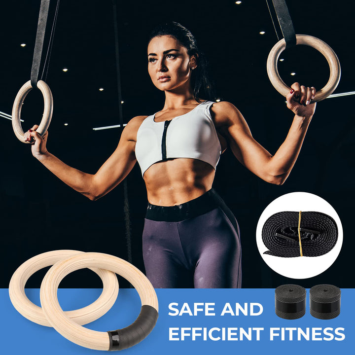 Premium Gymnastics Rings – Adjustable Wooden Rings with Nylon Straps for Kids & Adults, 400kg Load Capacity, Ideal for Home