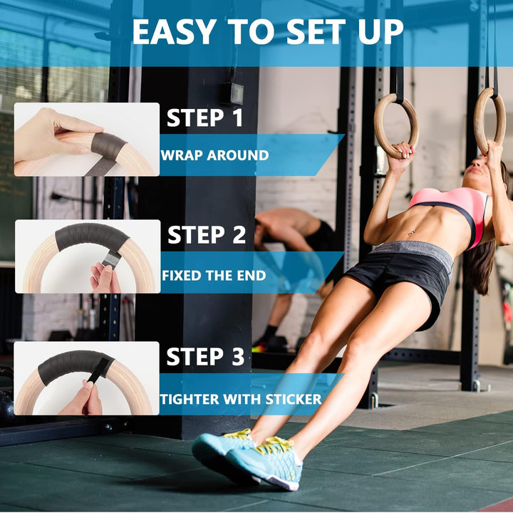 Premium Gymnastics Rings – Adjustable Wooden Rings with Nylon Straps for Kids & Adults, 400kg Load Capacity, Ideal for Home