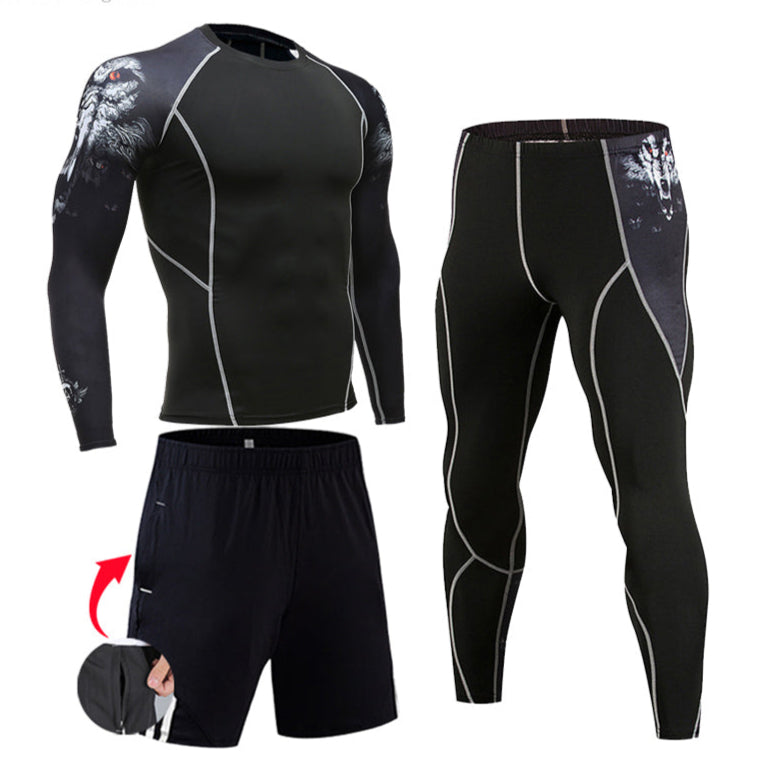 Premium Men’s Compression Sportswear Set – Gym Tights & Rashguard, Workout & Running Tracksuit, Training Clothes for Jogging