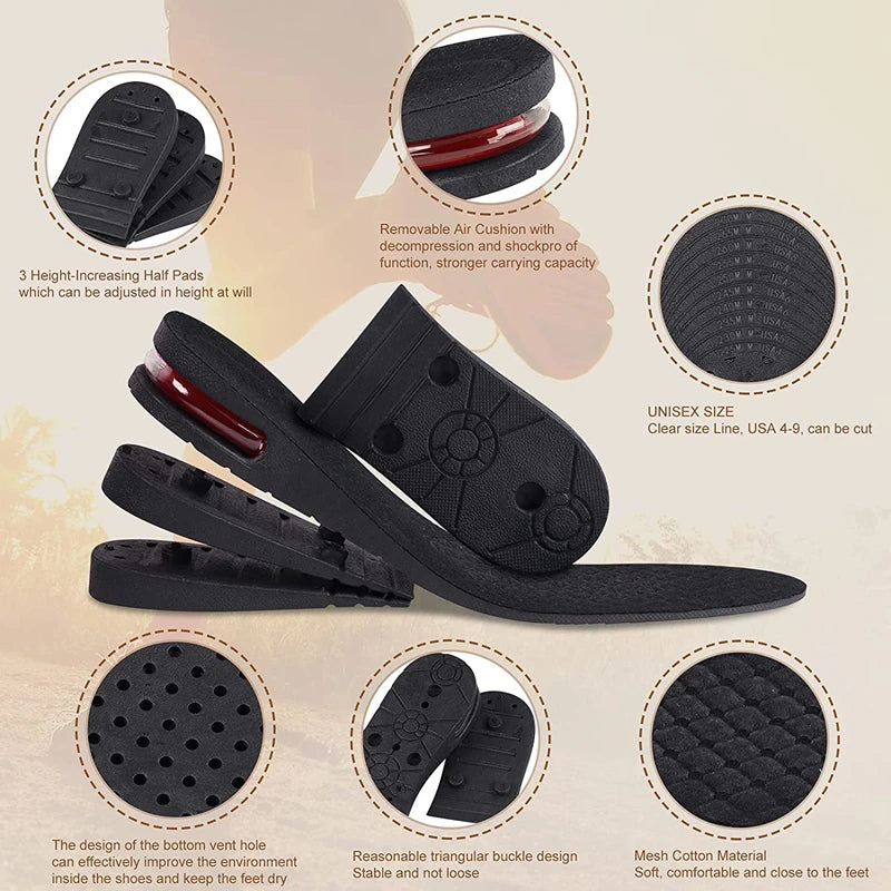 Premium Height Increase Insoles - Air Cushion Elevator Inserts for Men & Women, Adjustable 3-9cm Lift Kits for Comfort and 