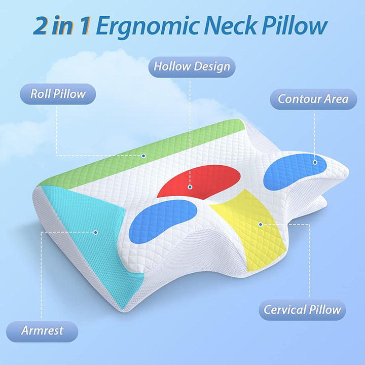 Premium Memory Foam Cervical Pillow – 2-in-1 Ergonomic Contour Neck Pillow for Pain Relief – Orthopedic Support Pillow for 