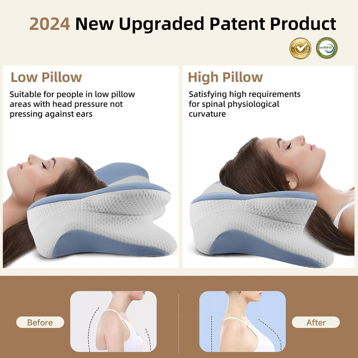 Premium Memory Foam Cervical Pillow – 2-in-1 Ergonomic Contour Neck Pillow for Pain Relief – Orthopedic Support Pillow for 
