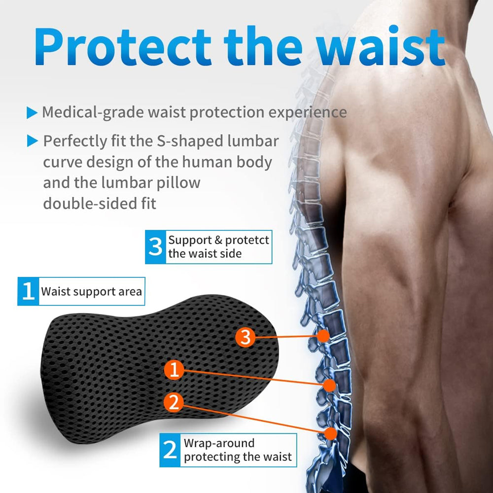 Premium Lumbar Support Pillow – Memory Foam Back Cushion for Car Seat & Office Chair – Ergonomic Waist Pillow for Lower Back