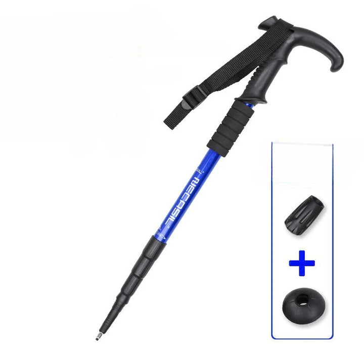 Premium Portable Folding Trekking Pole – Lightweight Alloy Shaft, Carbon Tungsten Steel Tip, Adjustable T-Handle, 4-Section 