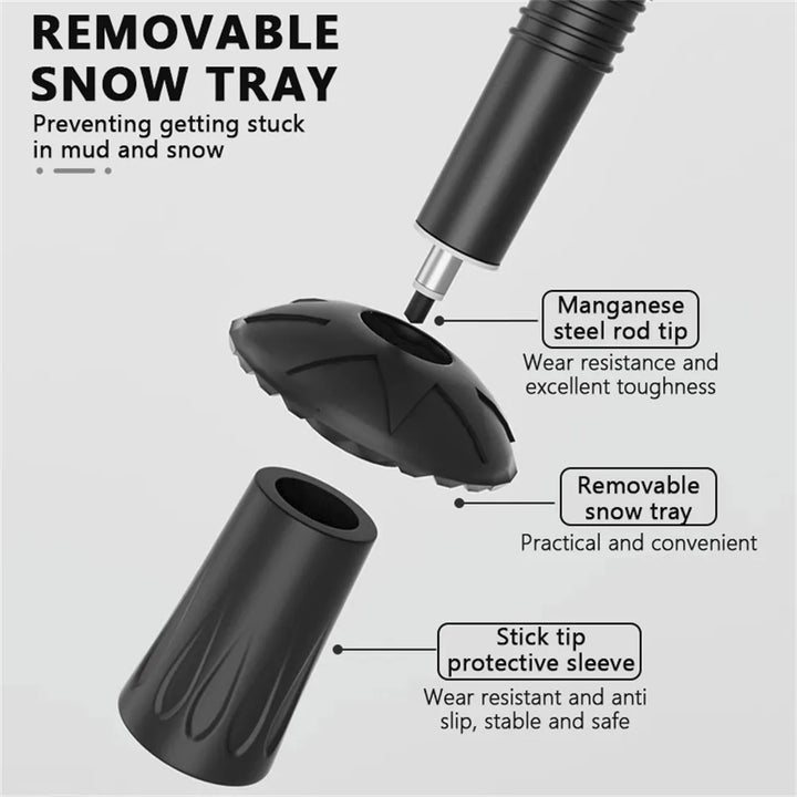 Premium Portable Folding Trekking Pole – Lightweight Alloy Shaft, Carbon Tungsten Steel Tip, Adjustable T-Handle, 4-Section 