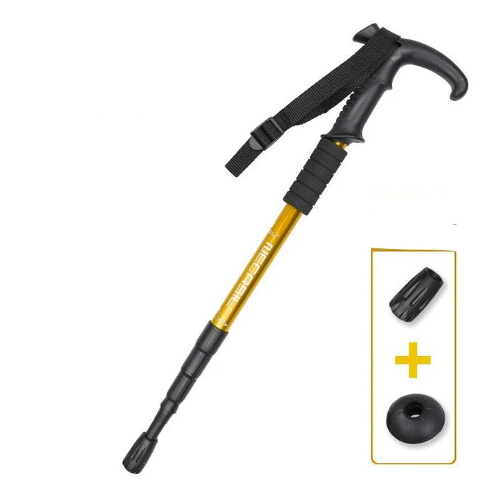 Premium Portable Folding Trekking Pole – Lightweight Alloy Shaft, Carbon Tungsten Steel Tip, Adjustable T-Handle, 4-Section 