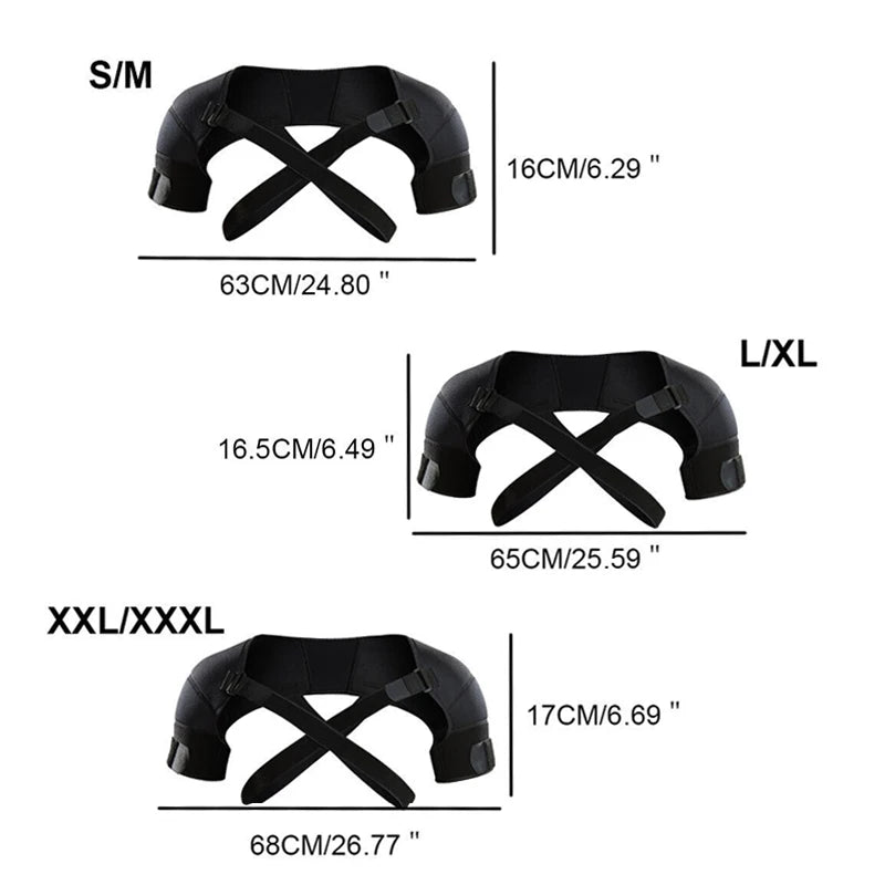 Premium Adjustable Shoulder Brace for Sports, Back Pain Relief, Compression Support, Double Bandage Strap, Lightweight  