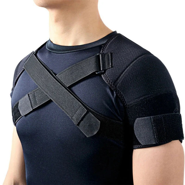 Premium Adjustable Shoulder Brace for Sports, Back Pain Relief, Compression Support, Double Bandage Strap, Lightweight  