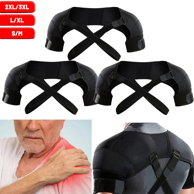 Premium Adjustable Shoulder Brace for Sports, Back Pain Relief, Compression Support, Double Bandage Strap, Lightweight  