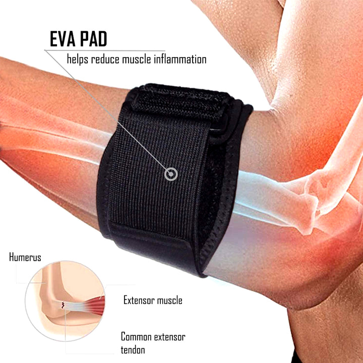 Premium Tennis Elbow Support Brace for Golfers, Epicondylitis Relief, Gym & Sport Protector, Adjustable Clasp for Badminton,