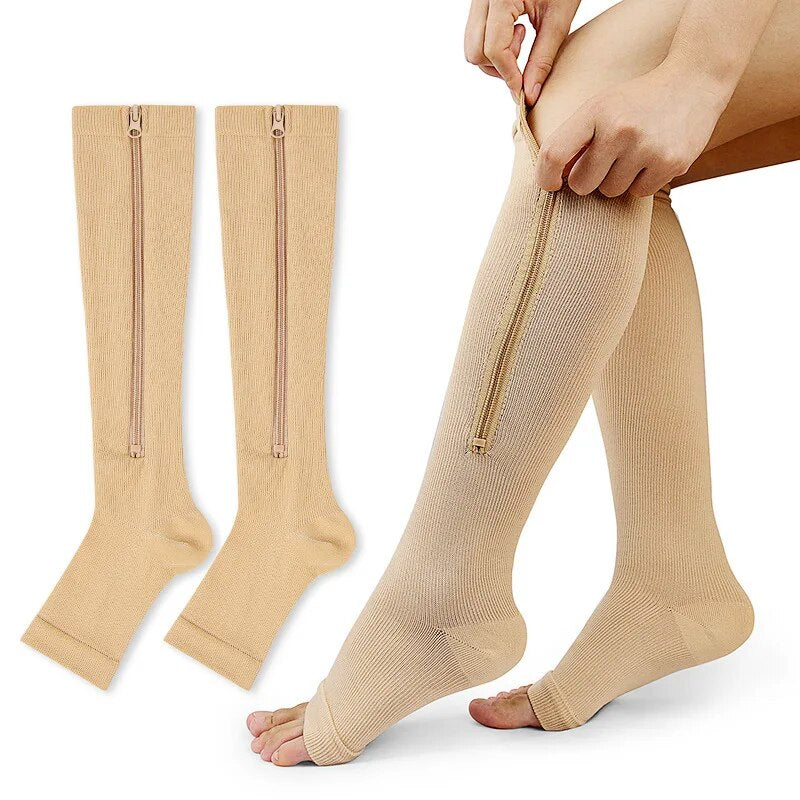 Premium Zipper Compression Socks with Open Toe – 15-20 mmHg, for Men & Women, Lightweight Support for Pregnancy, Swelling, 