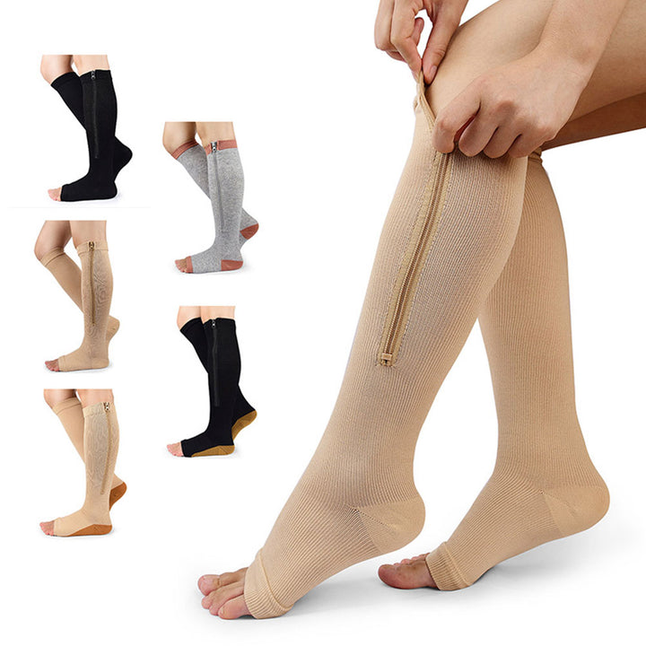 Premium Zipper Compression Socks with Open Toe – 15-20 mmHg, for Men & Women, Lightweight Support for Pregnancy, Swelling, 