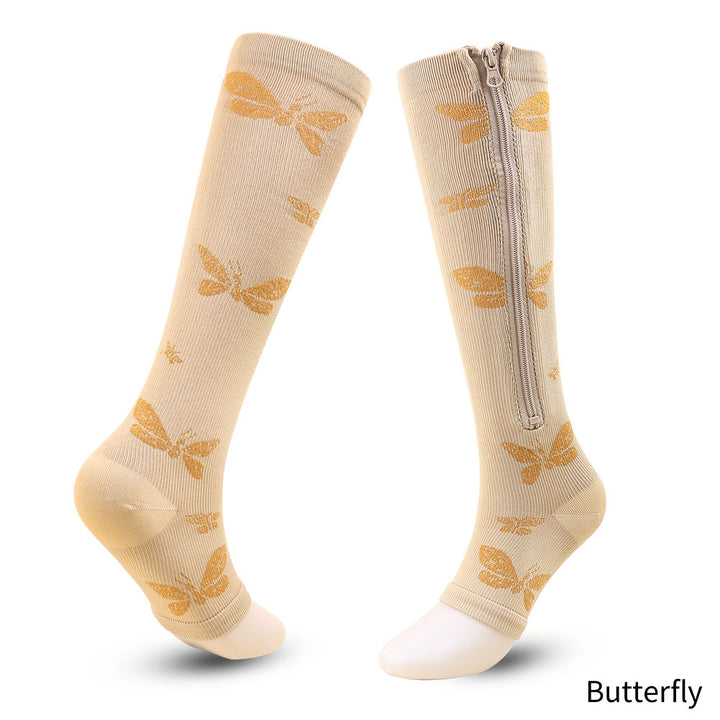 Premium Zipper Compression Socks with Open Toe – 15-20 mmHg, for Men & Women, Lightweight Support for Pregnancy, Swelling, 