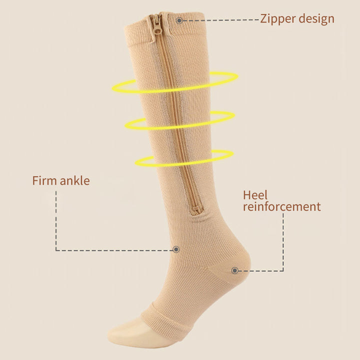 Premium Zipper Compression Socks with Open Toe – 15-20 mmHg, for Men & Women, Lightweight Support for Pregnancy, Swelling, 
