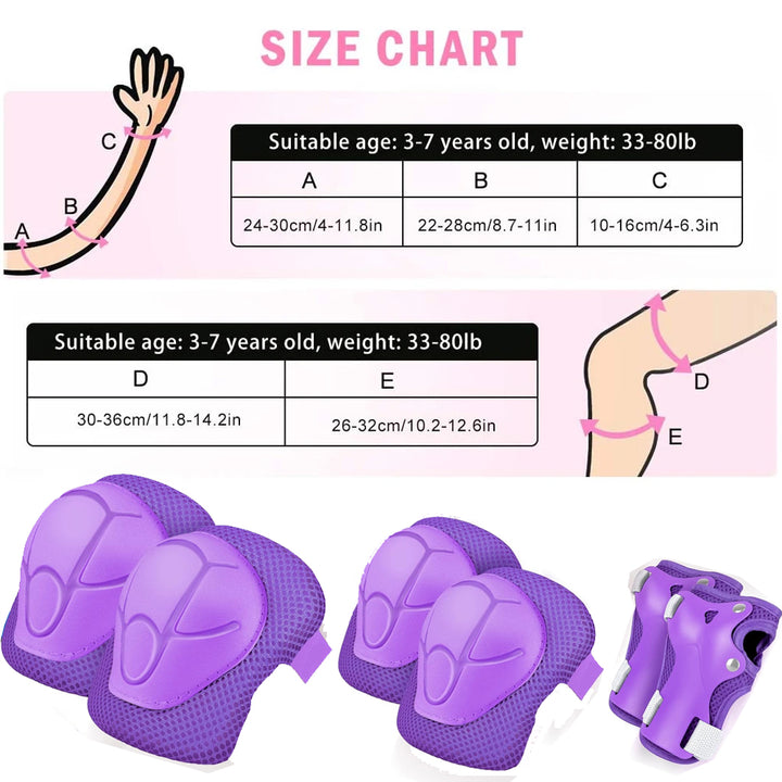 Premium Kids Knee Pads, Elbow Pads & Wrist Guards Safety Set for Ages 3-7, Adjustable Protective Gear for Boys & Girls,