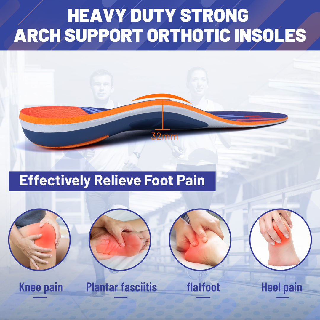 Premium High Arch Support Orthopedic Insoles for Plantar Fasciitis Relief, Cushioning Foot Inserts for Flat Feet, Deep Heel 