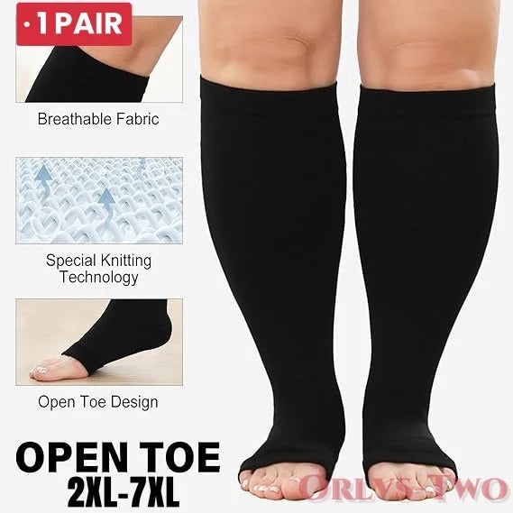 Premium Plus Size Compression Socks for Women & Men – 20-30mmHg Graduated Support – Open Toe, Toeless, Wide Calf – Medical & Travel - StrengthXPhysiotherapy