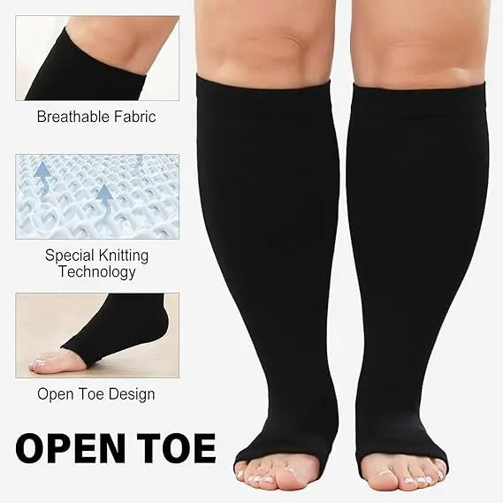 Premium Plus Size Compression Socks for Women & Men – 20-30mmHg Graduated Support – Open Toe, Toeless, Wide Calf – Medical & Travel - StrengthXPhysiotherapy