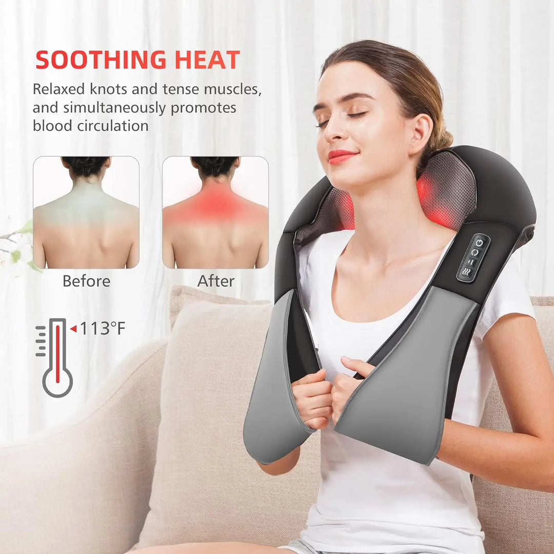 Premium Shiatsu Back, Neck & Shoulder Massager with Heating Function, 4D Deep Tissue Kneading Massage Pillow for Full Body 