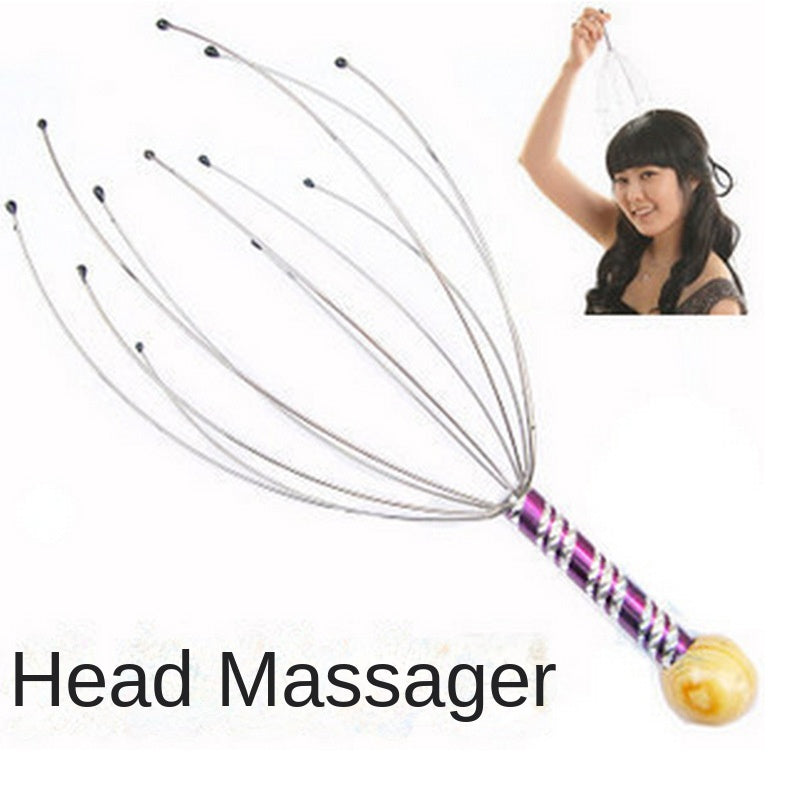 Premium Head Massager - Octopus Scalp Scratcher with Stainless Steel Tentacles for Deep Tissue Relaxation, Acupoint