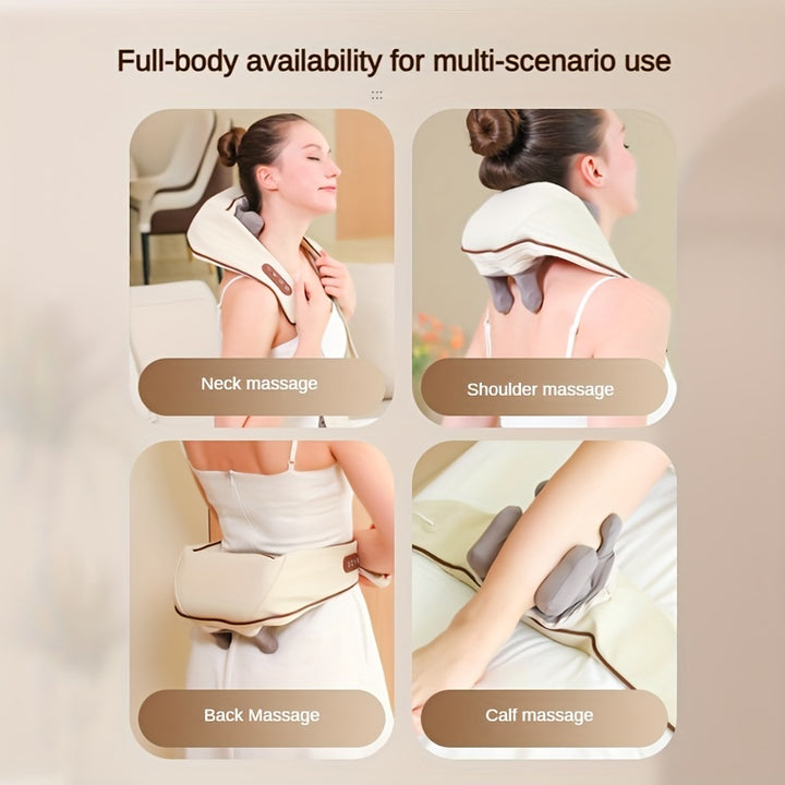 Luxury Wireless Neck and Back Massager for Cervical Relaxation and Trapezius Relief | Kneading Massage Shawl for Targeted 