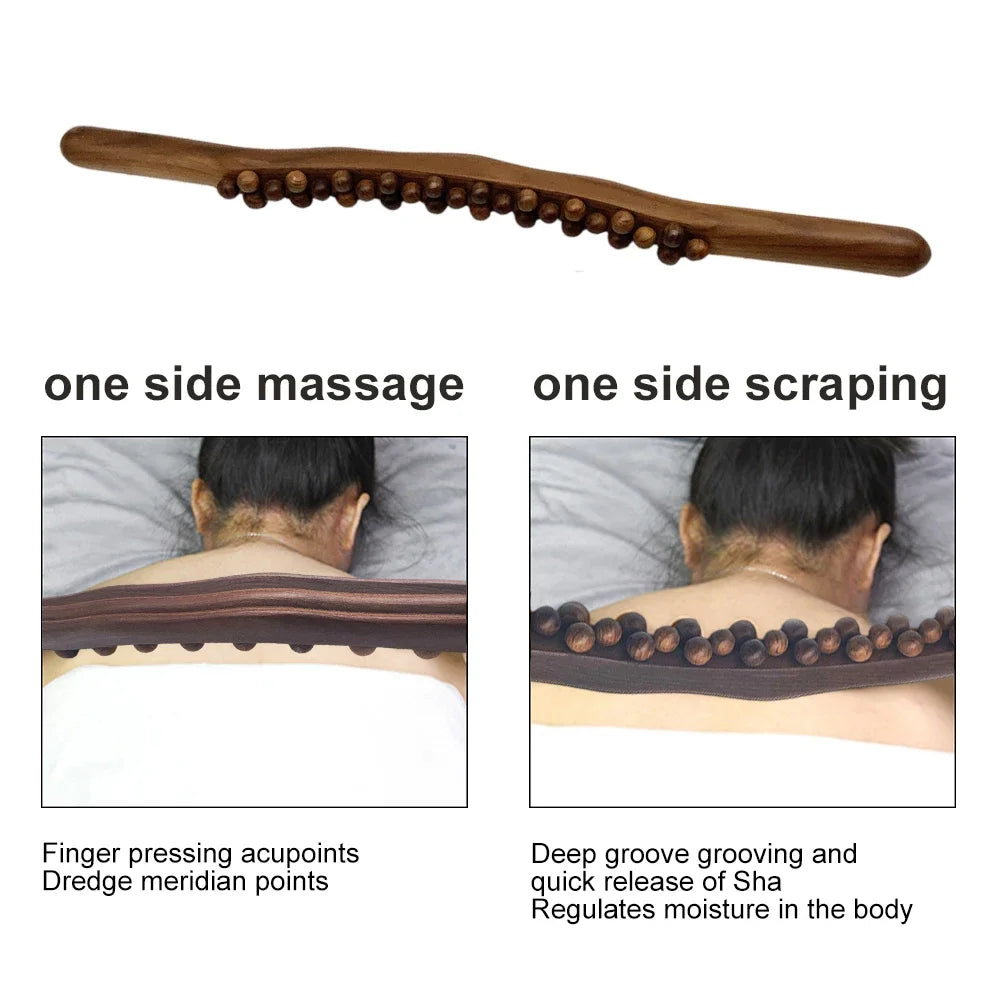 Premium 8 Beads Gua Sha Massage Stick - Carbonized Wood Meridian Scraping Therapy Wand for Muscle Relaxation and Acupuncture