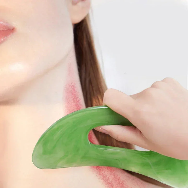Premium Gua Sha Board Resin Massager Scraper for Face Neck Back Acupuncture Therapy - Yellow Green Beige - Massage Tool for 