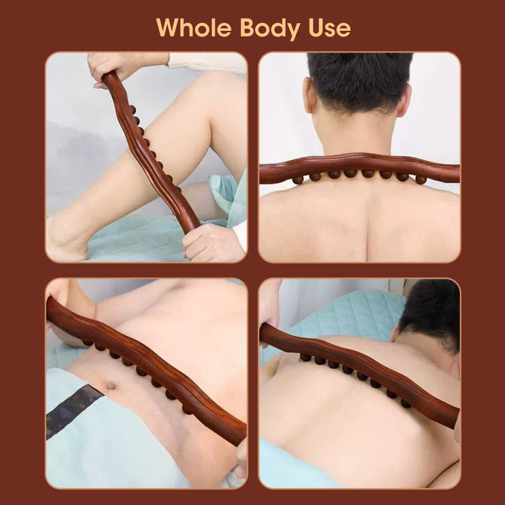 Premium Beech Wood Massage Stick with 20 Beads for Acupressure & Scraping Therapy – Relaxing Back, Neck & Body Treatment 
