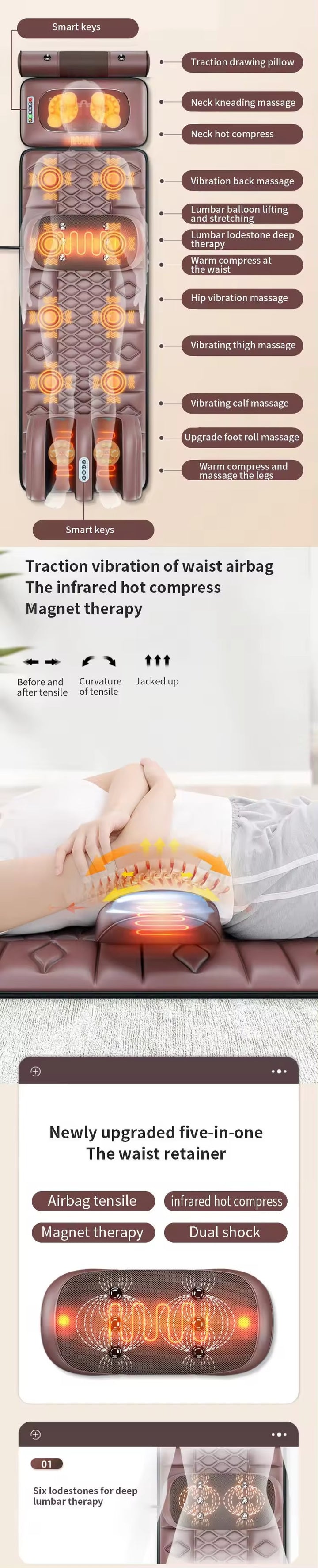 Premium Full Body Electric Massage Mattress with Heating & Vibration – Pain & Stress Relief for Neck, Back, Foot, and Bod