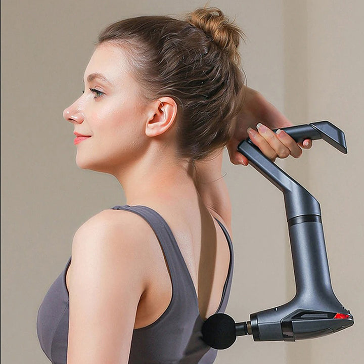 High-Quality Long-Handle Deep Tissue Massage Gun with 12-Speed Digital Display, Multifunctional Percussion Body Massager for Muscle Relaxation - StrengthXPhysiotherapy