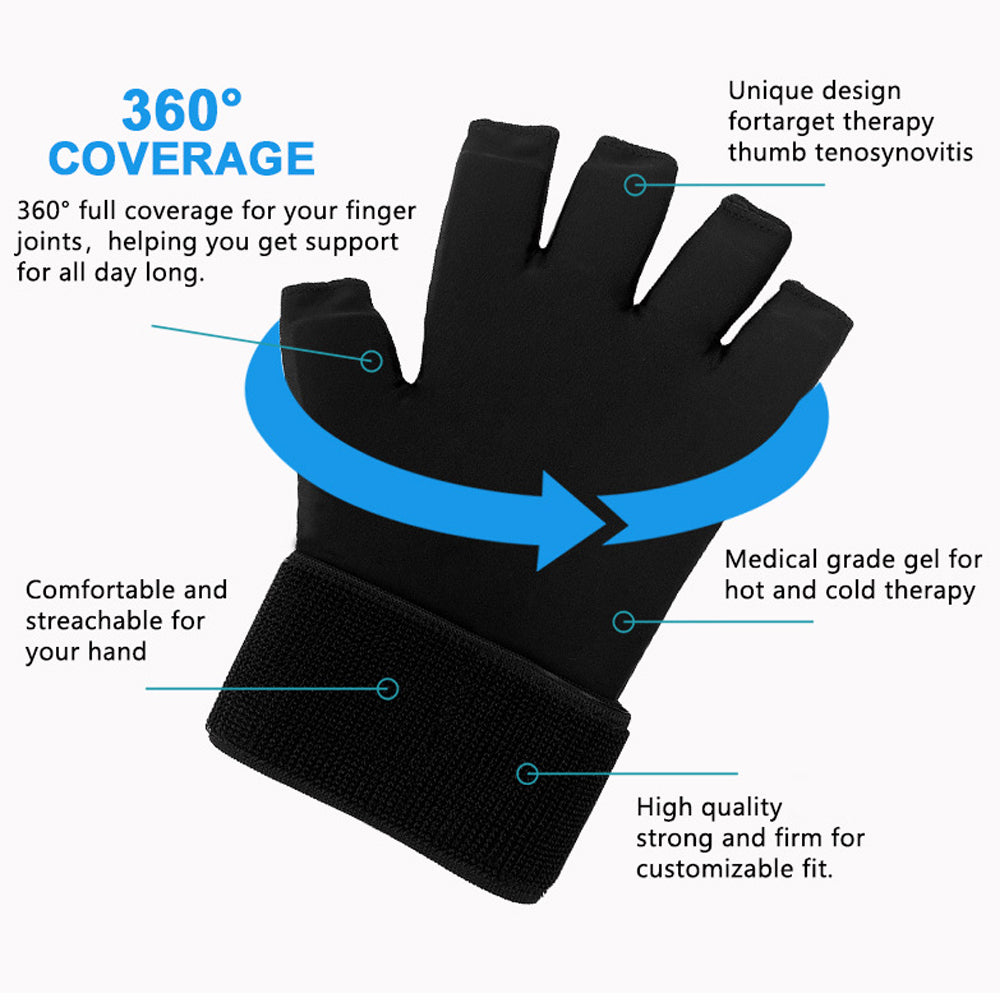 Premium Hot & Cold Compress Glove with Adjustable Wrist Strap - Reusable Gel Ice Pack for Tendinitis Relief, Hand Massage, 