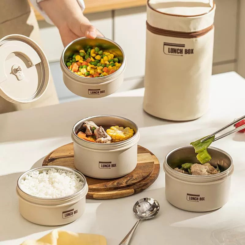 Premium Insulated Lunch Box Set – Portable Stackable Bento Box, Stainless Steel, Thermal Insulation, Keeps Food Warm or Cold,