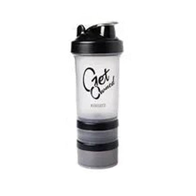 Premium 500ML Plastic Protein Powder Shaker Bottle – Three-Layer Portable Water Bottle with Large Capacity – Exercise Stirring Cup for Gym & Fitness – Black/Grey - StrengthXPhysiotherapy