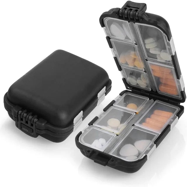 Premium Portable 10-Grid Pill Organizer – Compact Medicine Holder for Vitamins, Fish Oils, and Tablets – Moisture-Proof, Eco