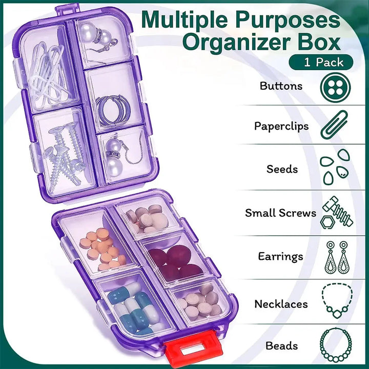 Premium Portable 10-Grid Pill Organizer – Compact Medicine Holder for Vitamins, Fish Oils, and Tablets – Moisture-Proof, Eco