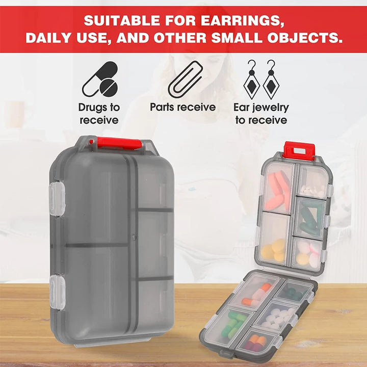 Premium Portable 10-Grid Pill Organizer – Compact Medicine Holder for Vitamins, Fish Oils, and Tablets – Moisture-Proof, Eco