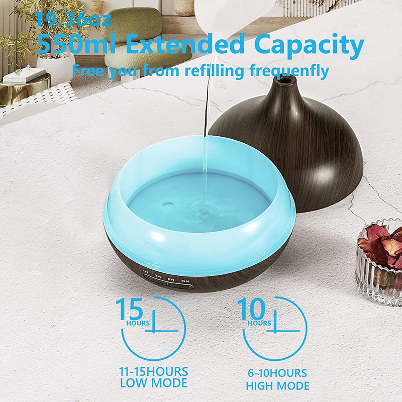 Premium 550ml Wood Grain USB Aroma Diffuser, Essential Oil Humidifier with 7 LED Colors & Remote Control