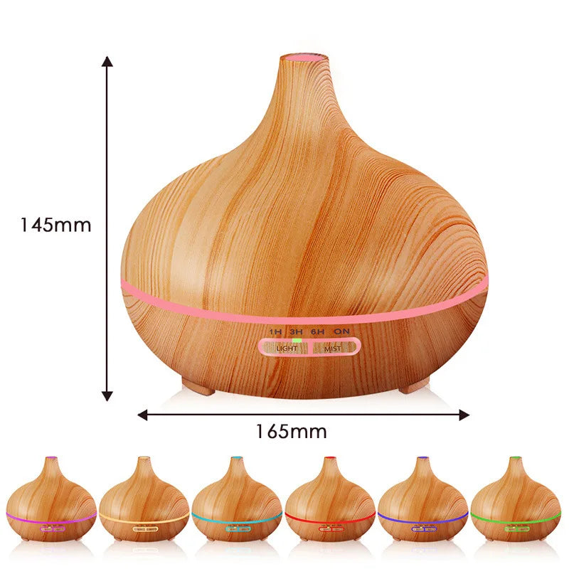 Premium 550ml Wood Grain USB Aroma Diffuser, Essential Oil Humidifier with 7 LED Colors & Remote Control