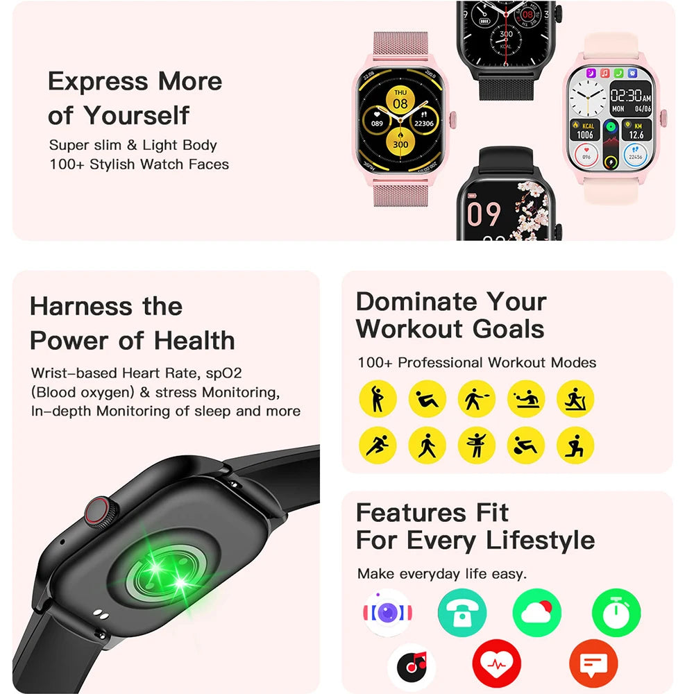 Luxury Smartwatch Android OS - 1.44" Full Touch Screen, Bluetooth Call, Music Control, Fitness Tracker for Men & Women, Health Monitor - StrengthXPhysiotherapy