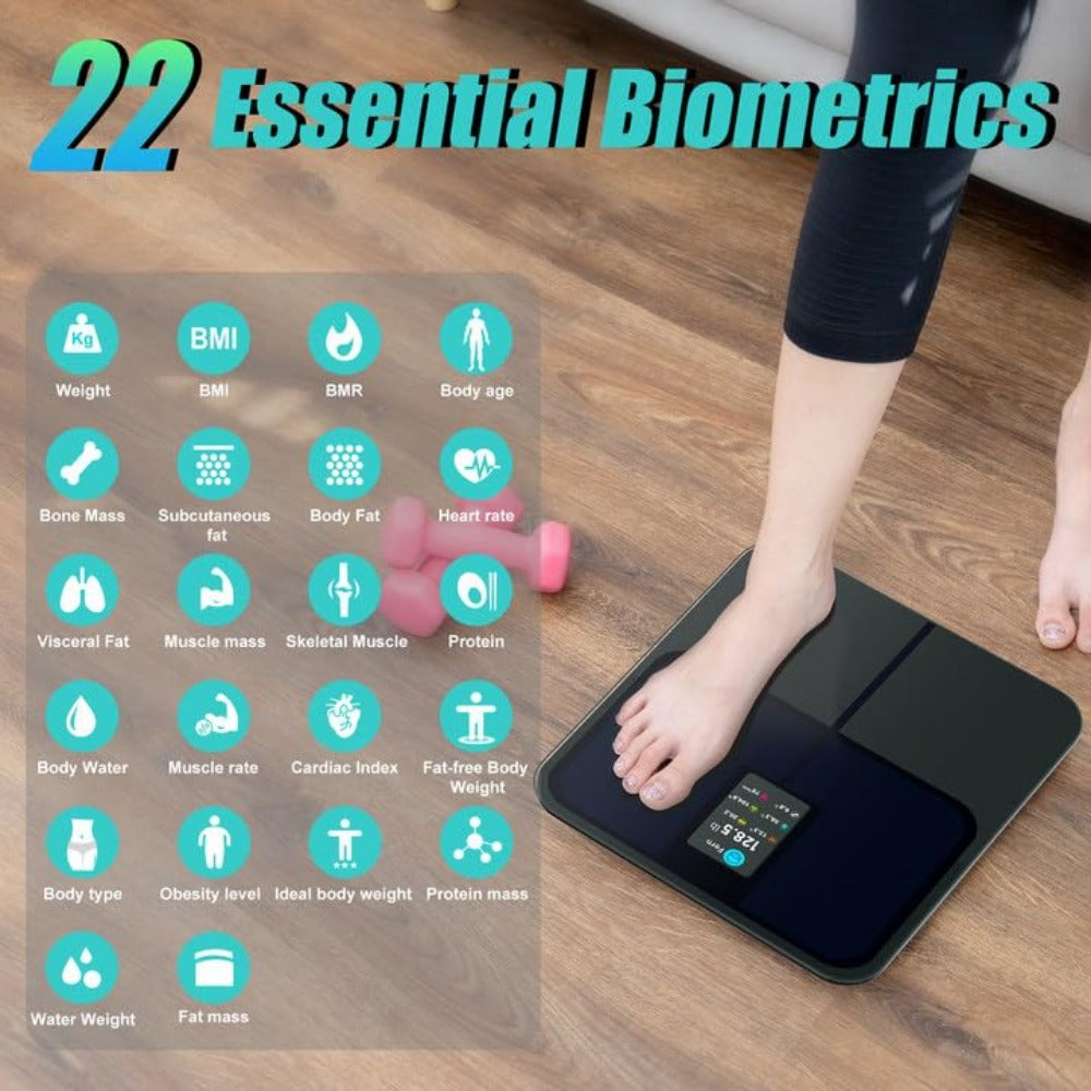 Premium Smart Body Fat Scale – Digital Weight Scale with Heart Rate Monitor, TFT Screen, Multi-Language Support