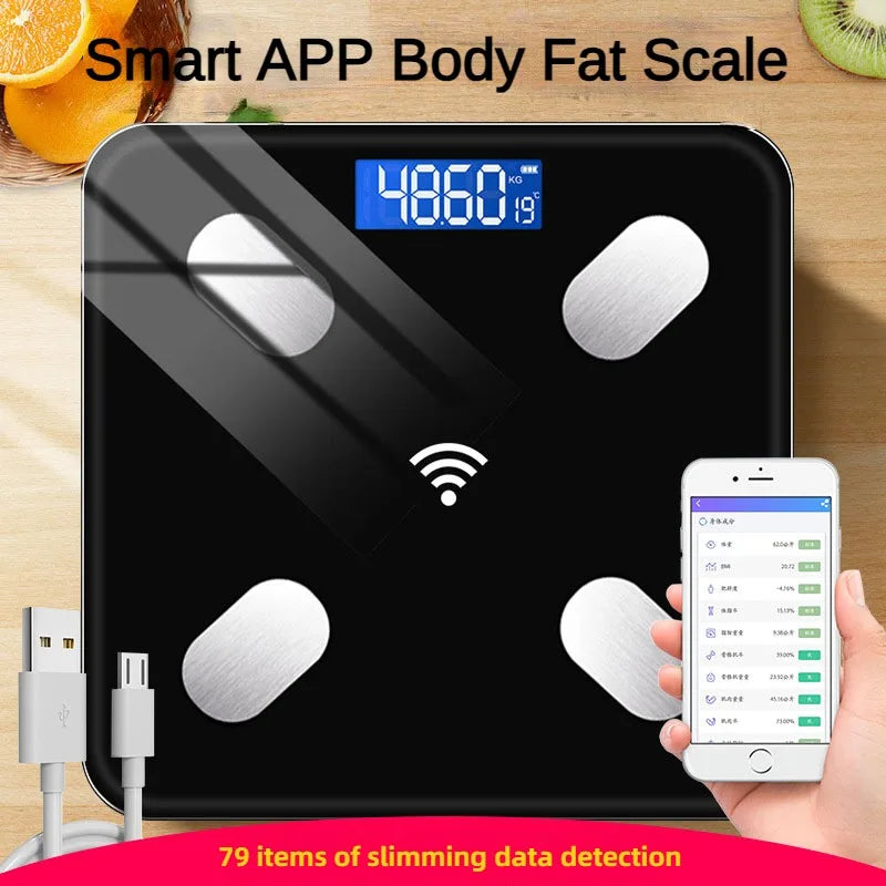 Premium Smart Digital Body Weight Scale – Wireless Fat Analyzer with Smartphone App, Tempered Glass Design, Available in, 