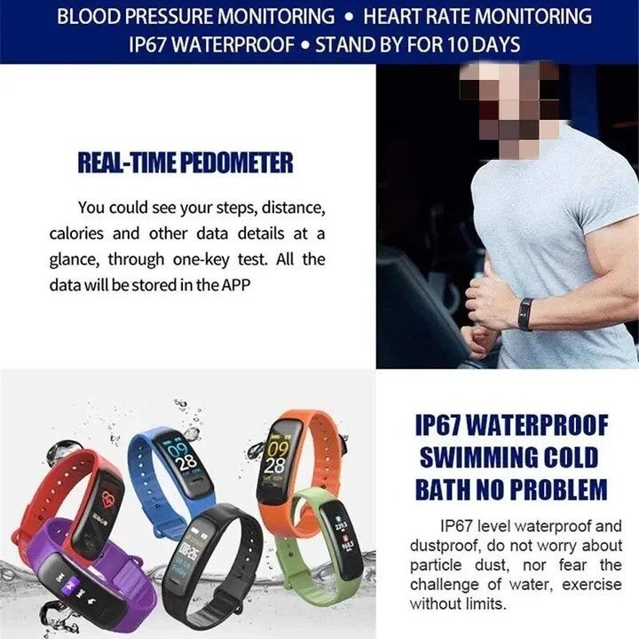 Premium Smart Fitness Watch – Heart Rate, Blood Pressure, Step Counting, Sleep Monitoring, Sports Tracker, Bluetooth, Multi-