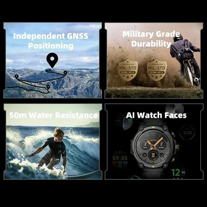 Premium Smartwatch with 1.43" AMOLED Display – GPS, 5ATM Water Resistance, 21-Day Battery Life, 100+ Sports Modes, Bluetooth 