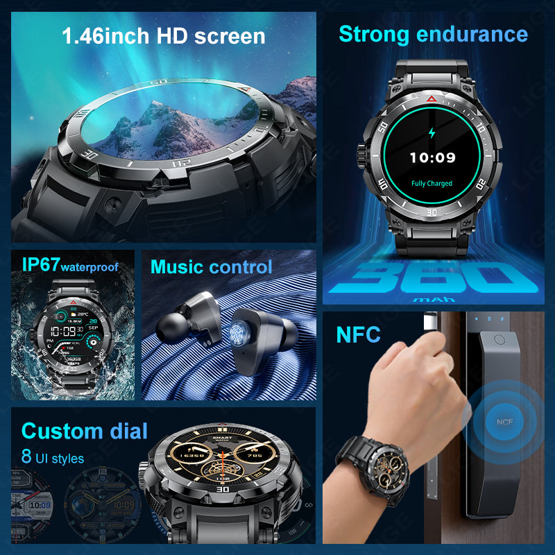 Premium Smartwatch with 1.43" AMOLED Display – GPS, 5ATM Water Resistance, 21-Day Battery Life, 100+ Sports Modes, Bluetooth 