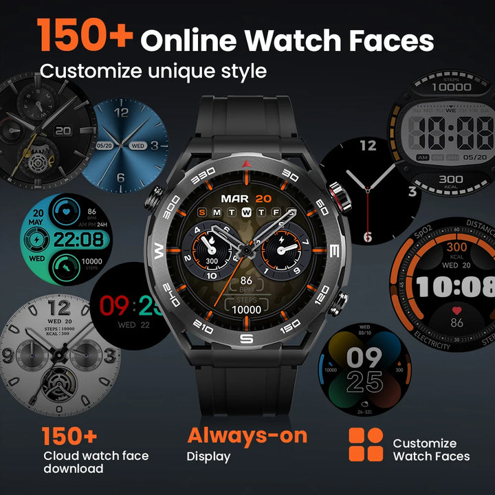 Premium Smartwatch with 1.43" AMOLED Display – GPS, 5ATM Water Resistance, 21-Day Battery Life, 100+ Sports Modes, Bluetooth 