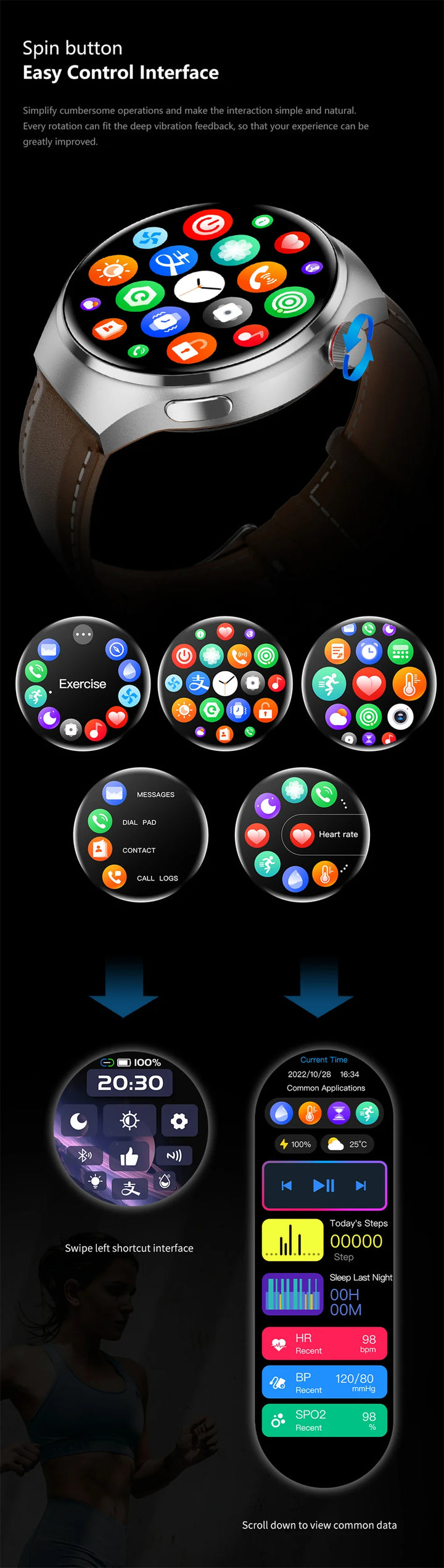 Premium GPS Smart Watch for Men & Women | 360° AMOLED Display, NFC, Bluetooth Call, IP68 Waterproof, Heart Rate Monitor, Fitness Tracker, Sleep Monitoring, Multi-Sport Modes - StrengthXPhysiotherapy