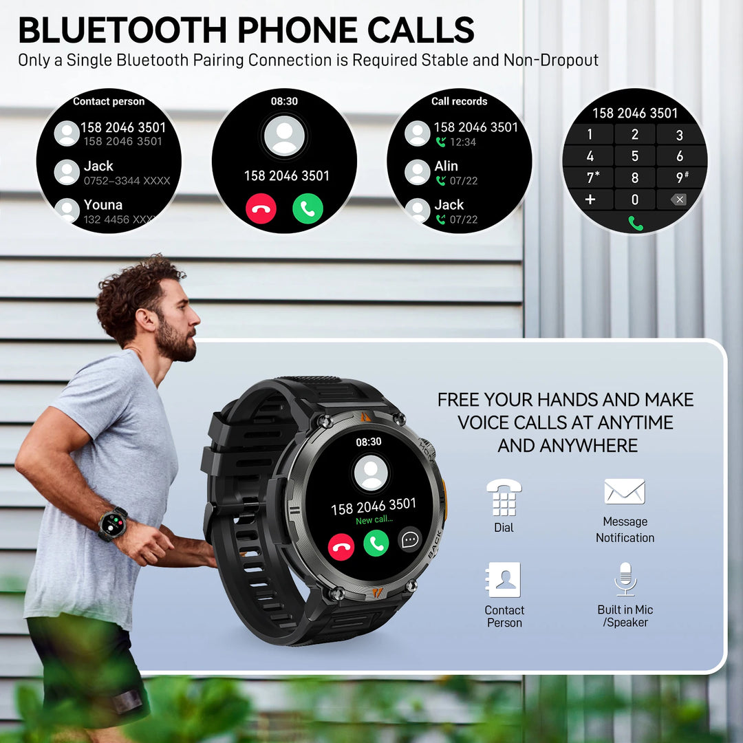 Premium Smart Watch for Men, Bluetooth Call, Full Touchscreen, Health Monitor, IP68 Waterproof, Fitness Tracker, Flashlight, Custom Faces, iOS & Android Compatible - StrengthXPhysiotherapy