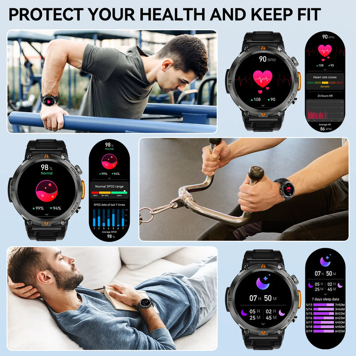 Premium Smart Watch for Men, Bluetooth Call, Full Touchscreen, Health Monitor, IP68 Waterproof, Fitness Tracker, Flashlight, Custom Faces, iOS & Android Compatible - StrengthXPhysiotherapy