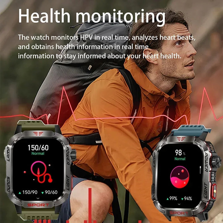 Premium GPS Smartwatch for Men – 2.01" HD Display, Waterproof, Bluetooth Calling, Compass, Flashlight, Fitness Tracker, 600m 