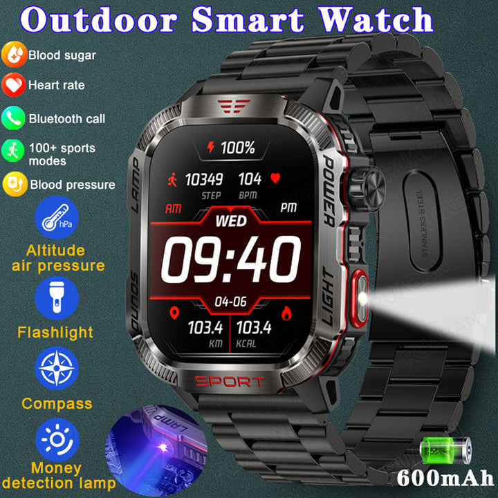 Premium GPS Smartwatch for Men – 2.01" HD Display, Waterproof, Bluetooth Calling, Compass, Flashlight, Fitness Tracker, 600m 
